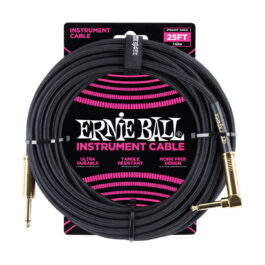 Ernie Ball 25′ Braided Straight/Angled Instrument Cable – Black