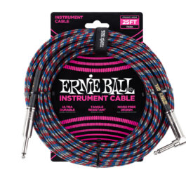 Ernie Ball 7.6m Braided Straight/Angled Instrument Cable – Black/Red/Blue/White