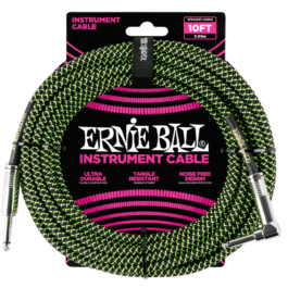 Ernie Ball 3m Braided Straight/Angle Instrument Cable – Black/Green