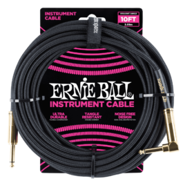 Ernie Ball 3m Braided Straight/Angle Instrument Cable – Black